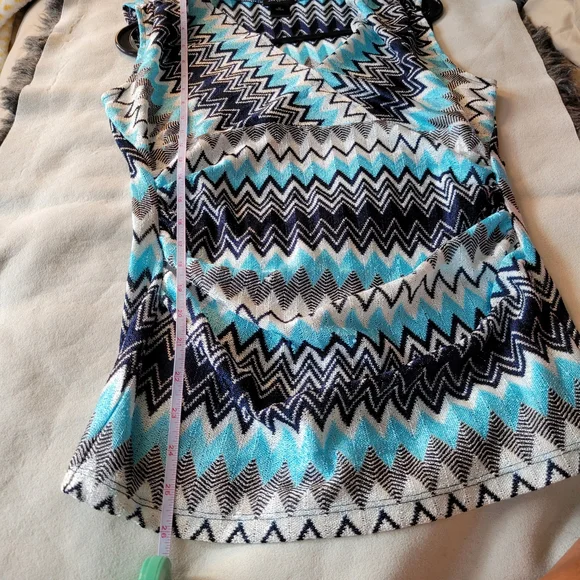 Ann Taylor Open Front Cardigan Blue Chevron Knit Sweater Women’s M Boho - Picture 5 of 5